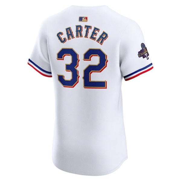 Evan Carter Texas Rangers Nike 2024 Gold Collection Elite Player Jersey – White