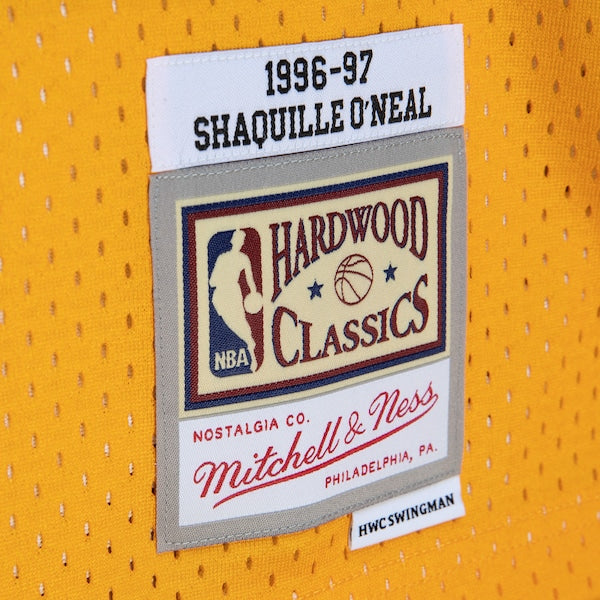 Shaquille O'Neal Los Angeles Lakers 1996/97 Hardwood Classics Fadeaway Swingman Player Jersey - Gold/Black