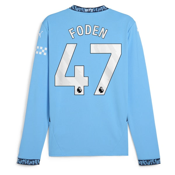 Phil Foden Manchester City Puma 2024/25 Home Replica Long Sleeve Player Jersey - Light Blue