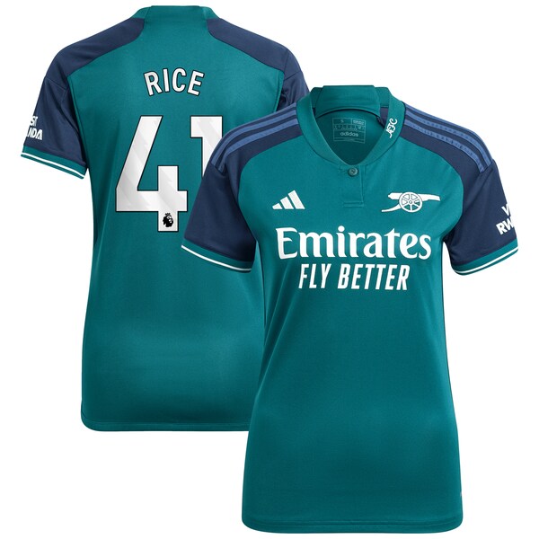 Declan Rice Arsenal adidas Women's 2023/24 Third Replica Player Jersey - Green/Red/Yellow
