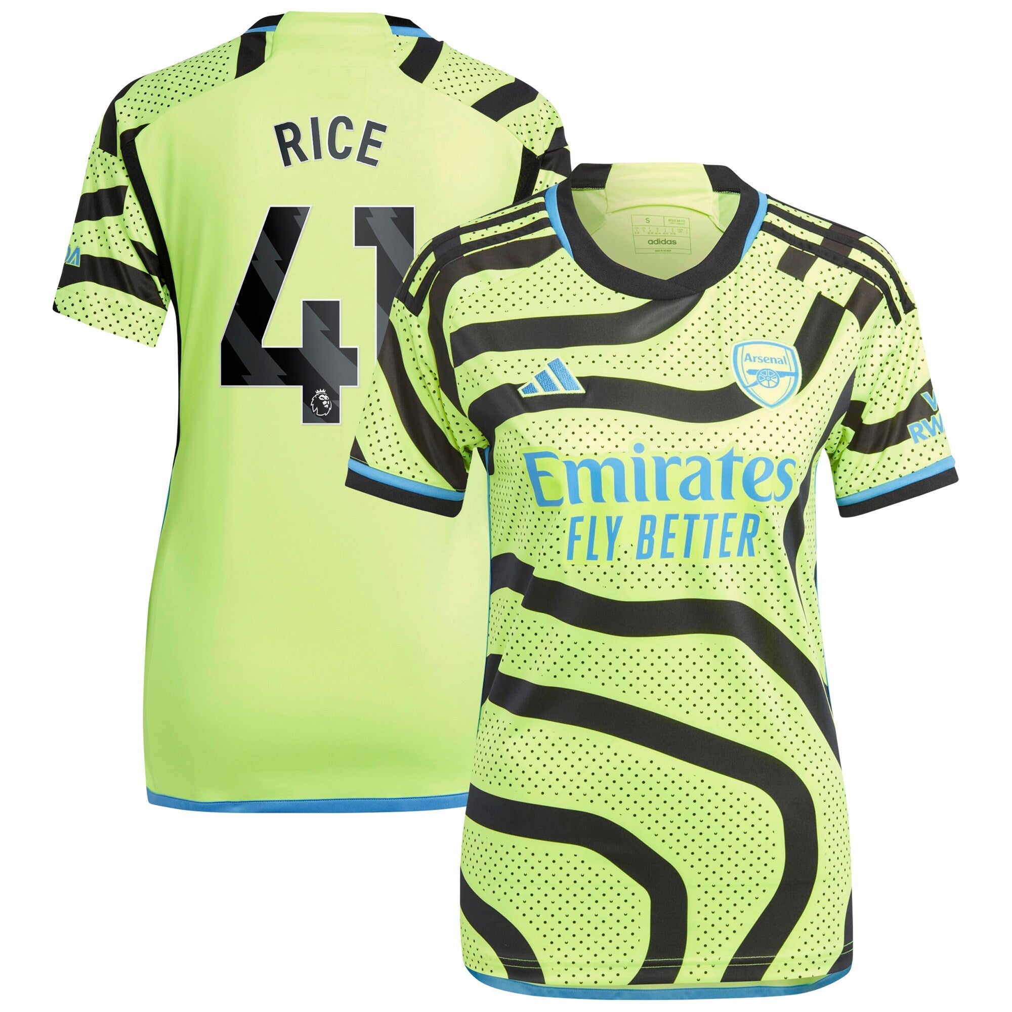 Declan Rice Arsenal adidas Women's 2023/24 Third Replica Player Jersey - Green/Red/Yellow