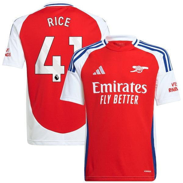 Declan Rice Arsenal adidas Youth 2024/25 Home Replica Player Jersey – Red