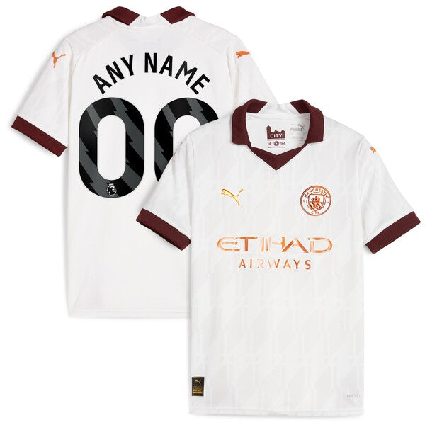 Manchester City Puma Youth 2023/24 Away Custom Replica Jersey - White