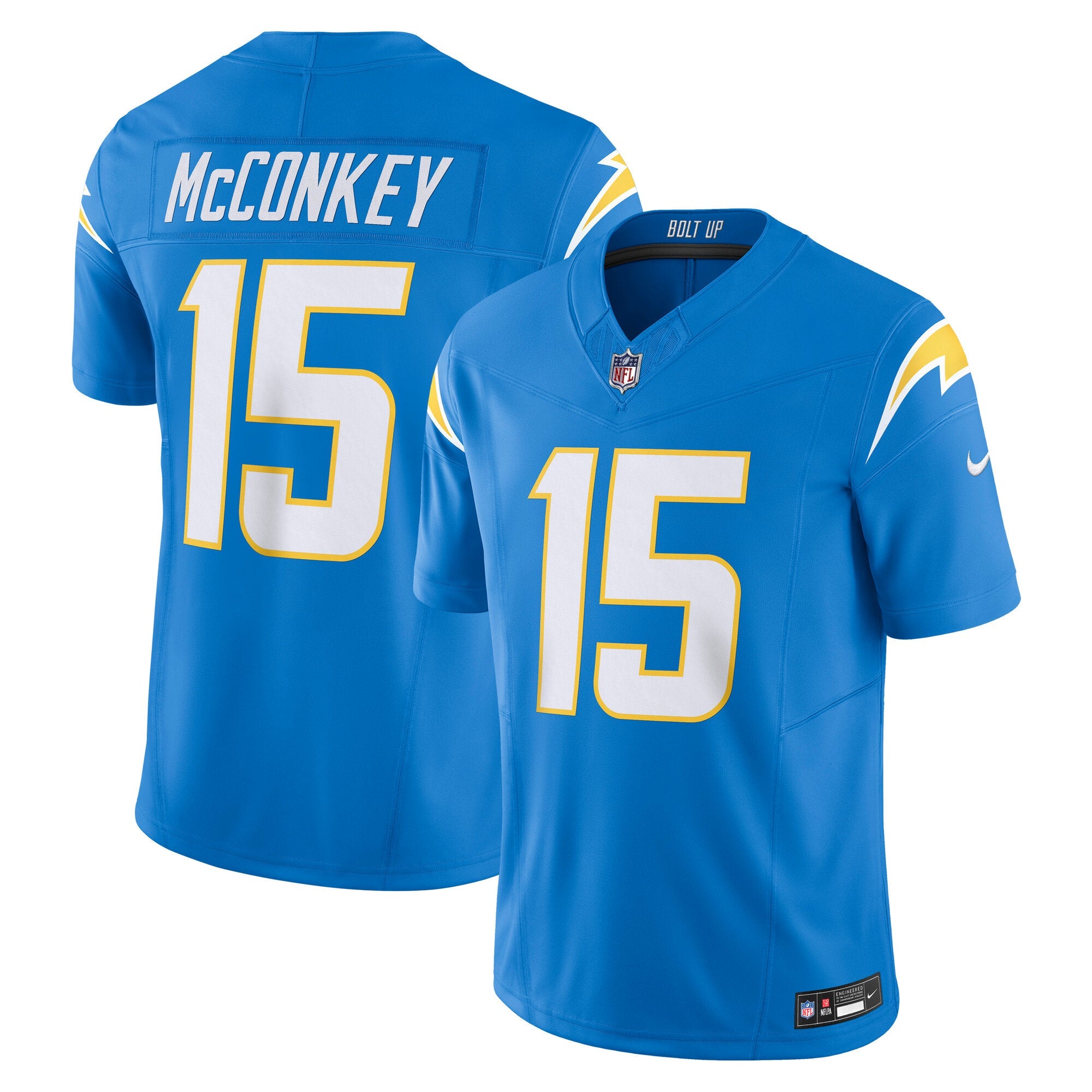 Ladd McConkey Los Angeles Chargers Nike Alternate Charger Power Vapor F.U.S.E. Limited Jersey - Gold/Navy/Powder Blue