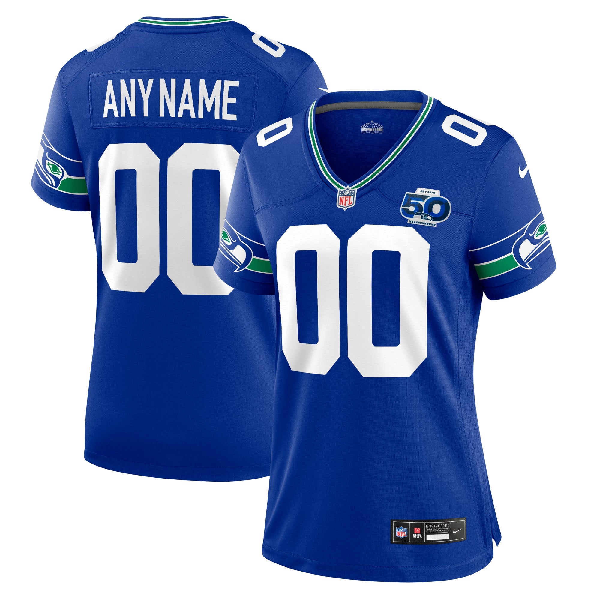 Seattle Seahawks Nike Women's 50th Season Alternate Custom Game Jersey - Neon Green/Royal/College Navy