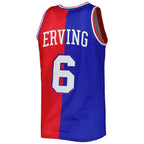 Julius Erving Philadelphia 76ers Hardwood Classics 1982/83 Split Swingman Jersey - Royal/Red