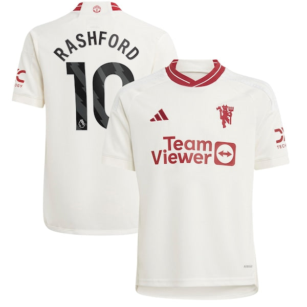 Marcus Rashford Manchester United adidas Youth 2023/24 Third Replica Player Jersey - White/Green