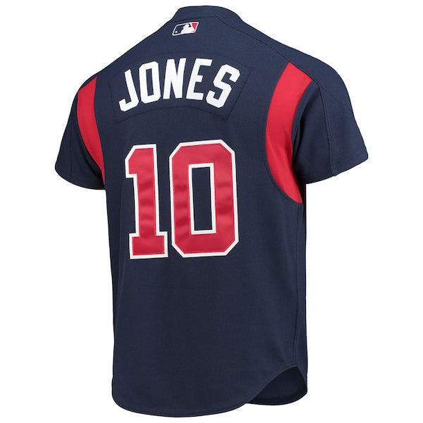 Chipper Jones Atlanta Braves Cooperstown Collection Mesh Batting Practice Button-Up Jersey - Navy