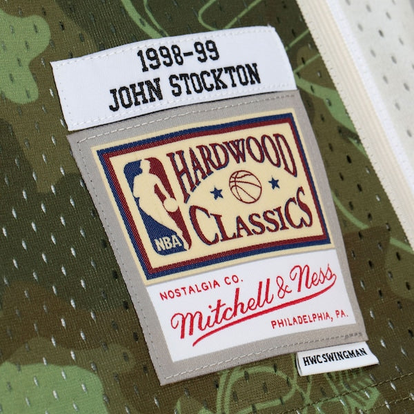 John Stockton Utah Jazz Hardwood Classics 1998/99 Ghost Green Swingman Jersey - Camo