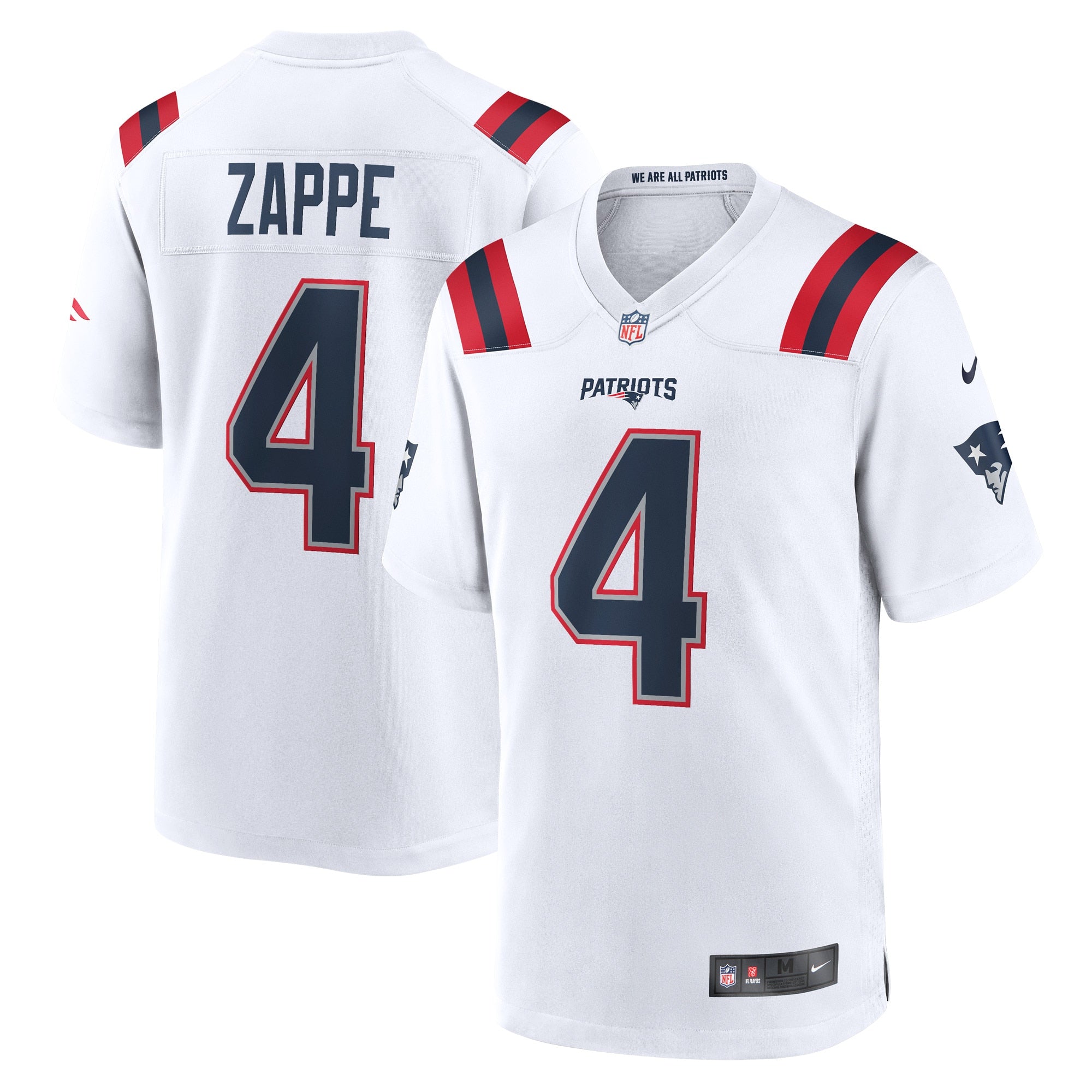 Bailey Zappe New England Patriots Nike Game Player Jersey - Navy/Red/White