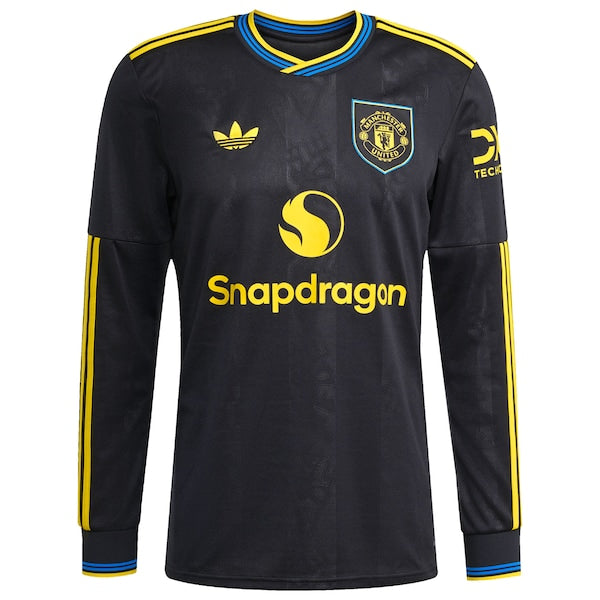 Bruno Fernandes Manchester United adidas 2025/26 Third Replica Long Sleeve Player Jersey - Black/Red/White