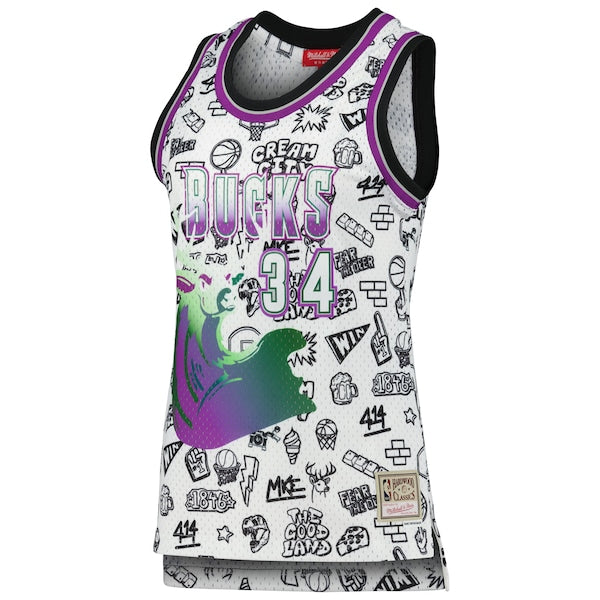 Ray Allen Milwaukee Bucks Women's 1996 Doodle Swingman Jersey - White
