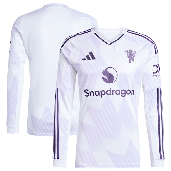 Manchester United adidas 2025/26 Away Replica Long Sleeve Jersey - White/Black/Red