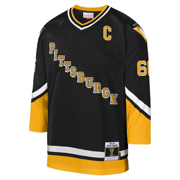 Mario Lemieux Pittsburgh Penguins Youth 1992-93 Blue Line Captain Patch Player Jersey - Black
