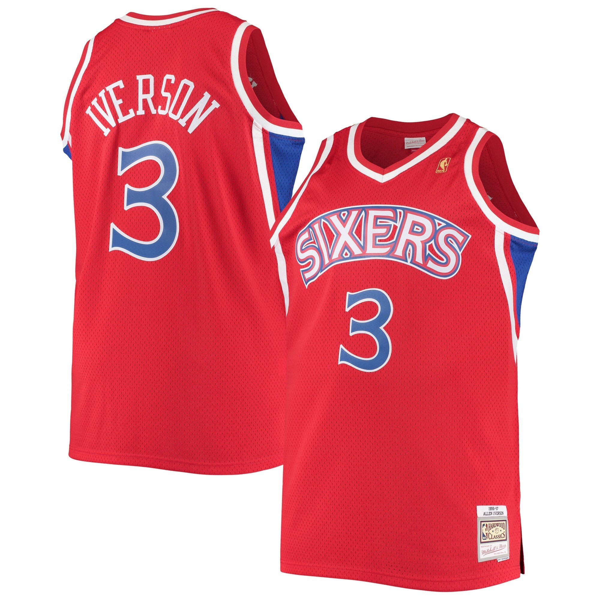 Allen Iverson Philadelphia 76ers 2000/01 Big & Tall Hardwood Classics Swingman Jersey - Black/Red/Royal/White