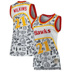 Dominique Wilkins Atlanta Hawks Women's 1986 Doodle Swingman Jersey - White