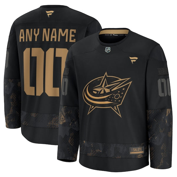 Columbus Blue Jackets  2024 Military Appreciation Personalized Long Sleeve Practice Jersey - Black