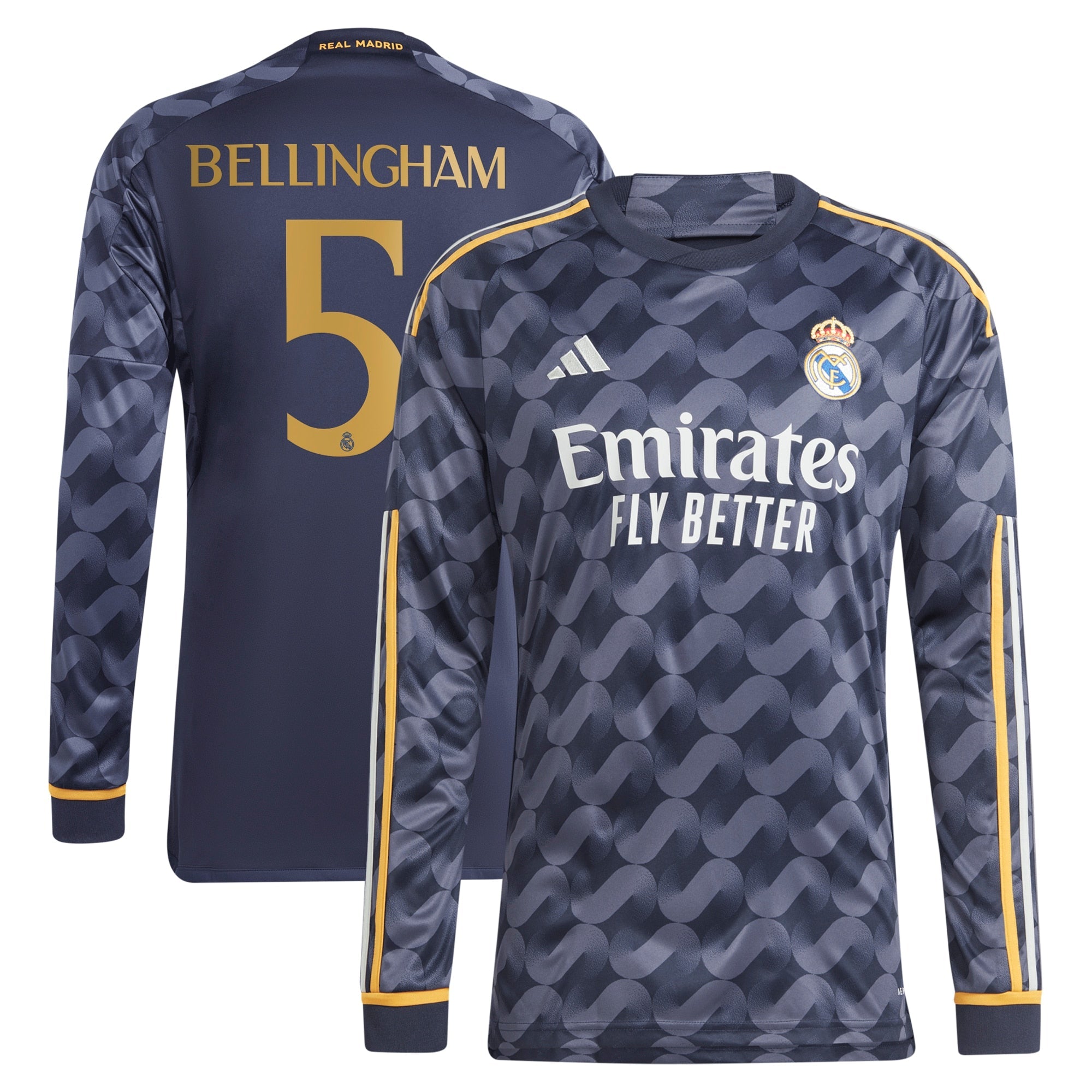 Jude Bellingham Los Merengues adidas 2023/24 Home Replica Long Sleeve Jersey - White/Navy