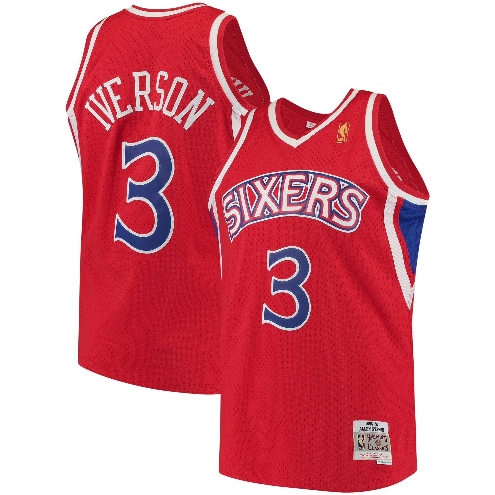 Allen Iverson Philadelphia 76ers  1996/97 Hardwood Classics Swingman Jersey - White/Red/Royal/Black