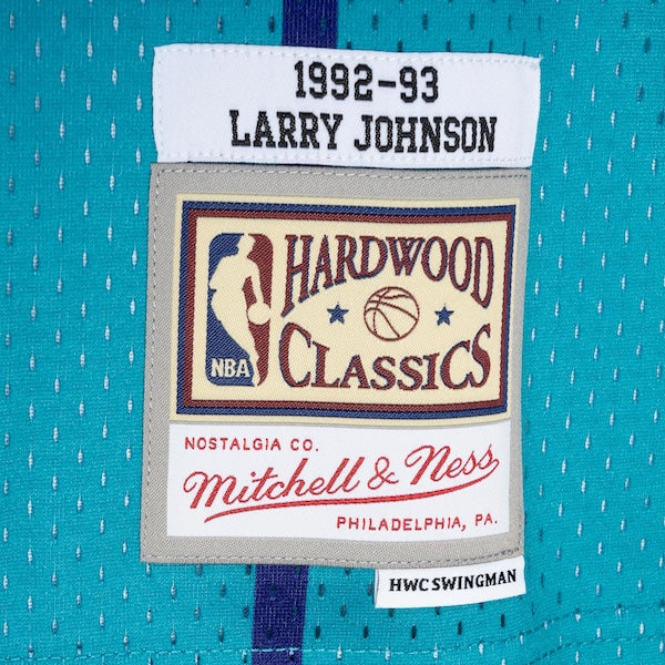 Larry Johnson Charlotte Hornets Hardwood Classics Split Swingman Jersey - Teal/Purple