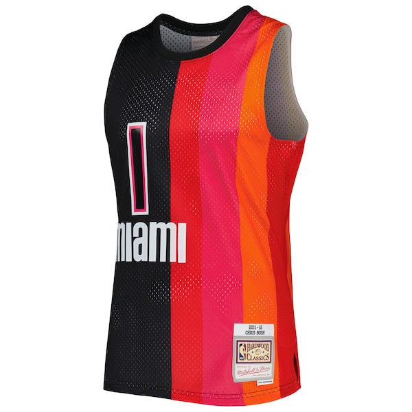 Chris Bosh Miami Heat Hardwood Classics 2011/12 Split Swingman Jersey - Black/Red