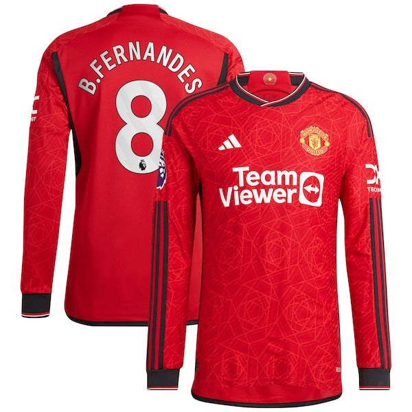 Bruno Fernandes Manchester United adidas 2023/24 Home Authentic Long Sleeve Player Jersey - Red/Green