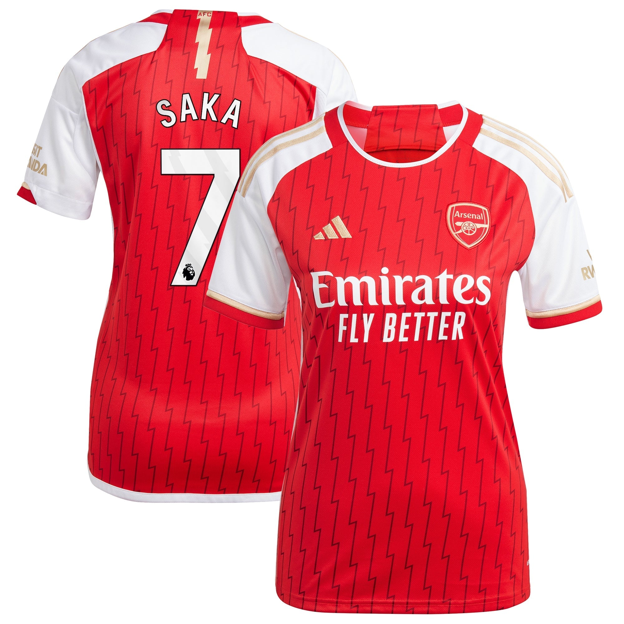 Bukayo Saka Arsenal adidas Women's 2023/24 Third Replica Player Jersey - Green/Red/Yellow