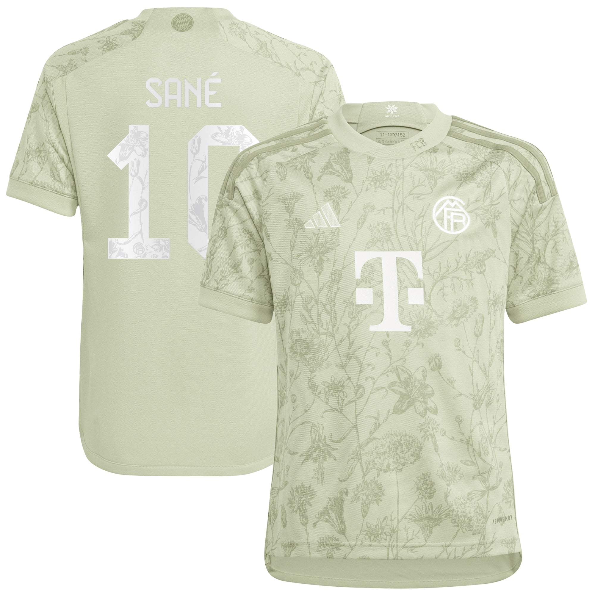 Leroy Sané Bayern Munich adidas Youth 2023/24 Home Replica Jersey - White/Green
