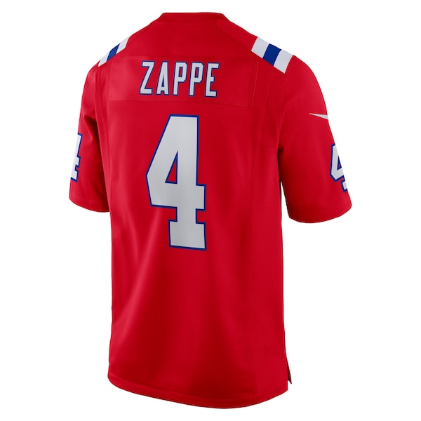 Bailey Zappe New England Patriots Nike Alternate Game Player Jersey - Red/Navy/White