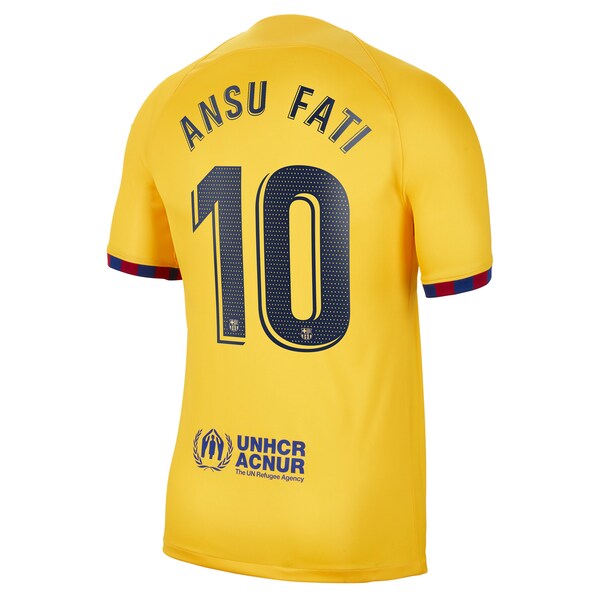 Ansu Fati Barcelona Nike Youth 2022/23 Fourth Breathe Stadium Replica Player Jersey - Yellow