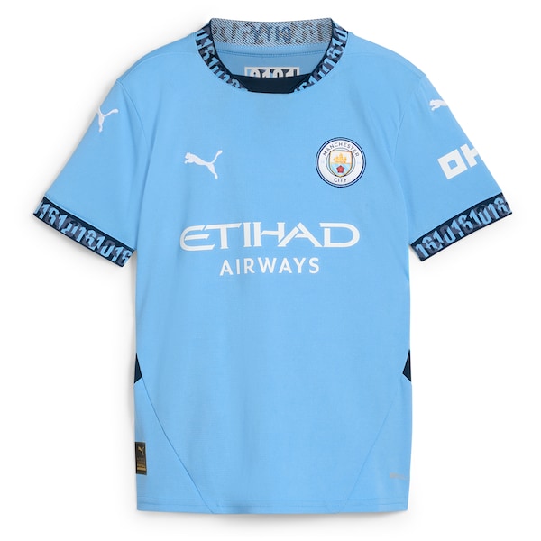 Erling Haaland Manchester City Puma Youth 2024/25 Home Replica Player Jersey - Light Blue