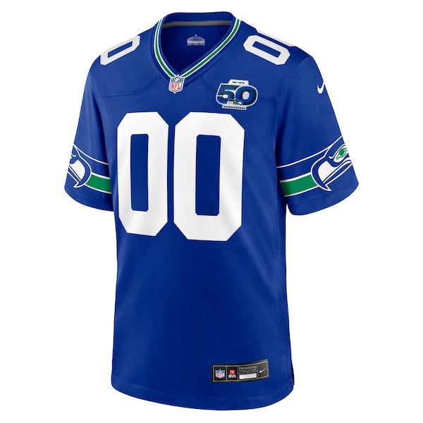 Seattle Seahawks Nike 50th Season Throwback Custom Game Jersey - Royal/College Navy