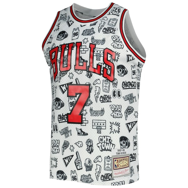 Toni Kukoc Chicago Bulls 1997/98 Hardwood Classics Doodle Swingman Jersey - White