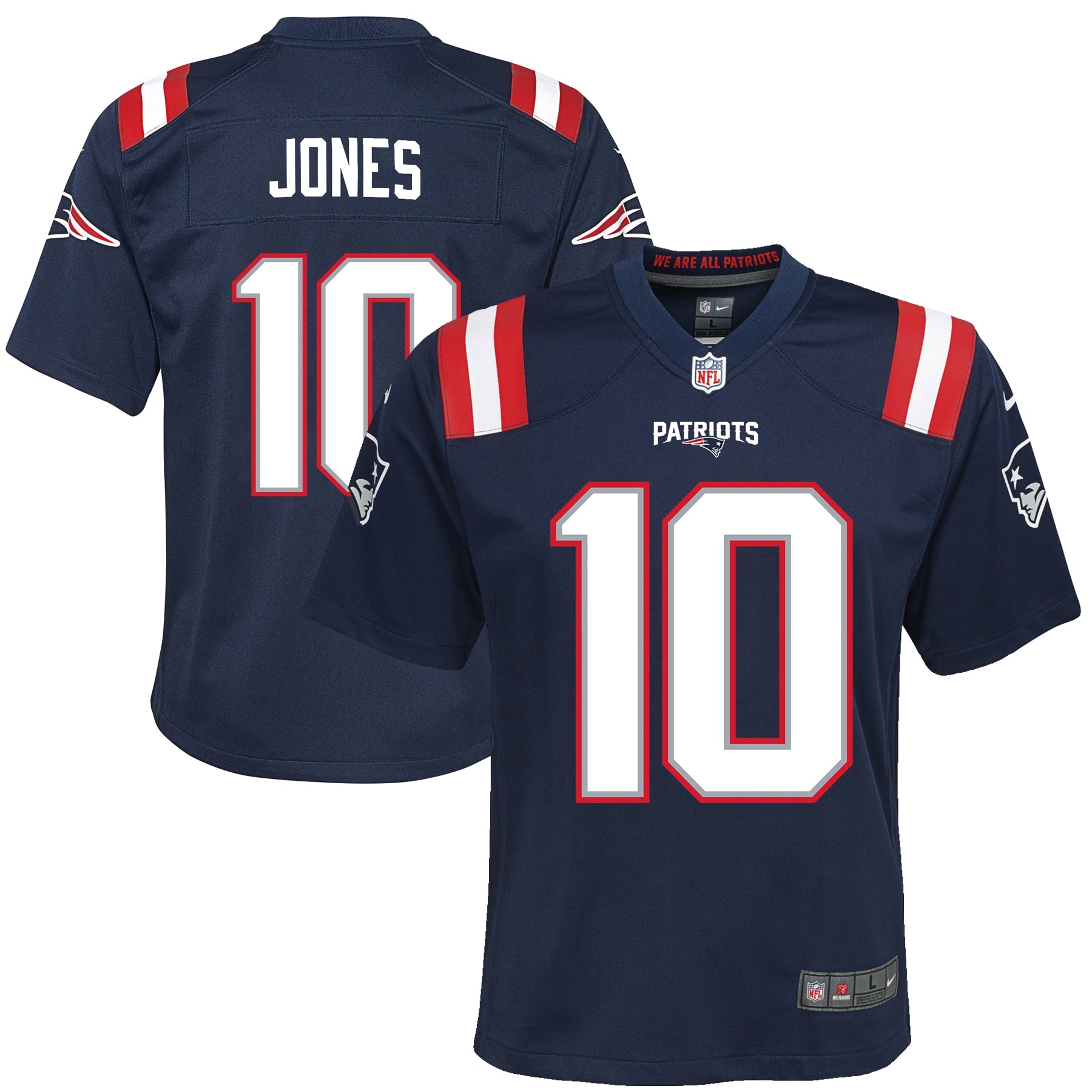 Mac Jones New England Patriots Nike Youth Game Jersey - White/Navy/Red