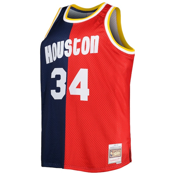 Hakeem Olajuwon Houston Rockets Big & Tall Hardwood Classics 1993/94 Split Swingman Jersey - Navy/Red