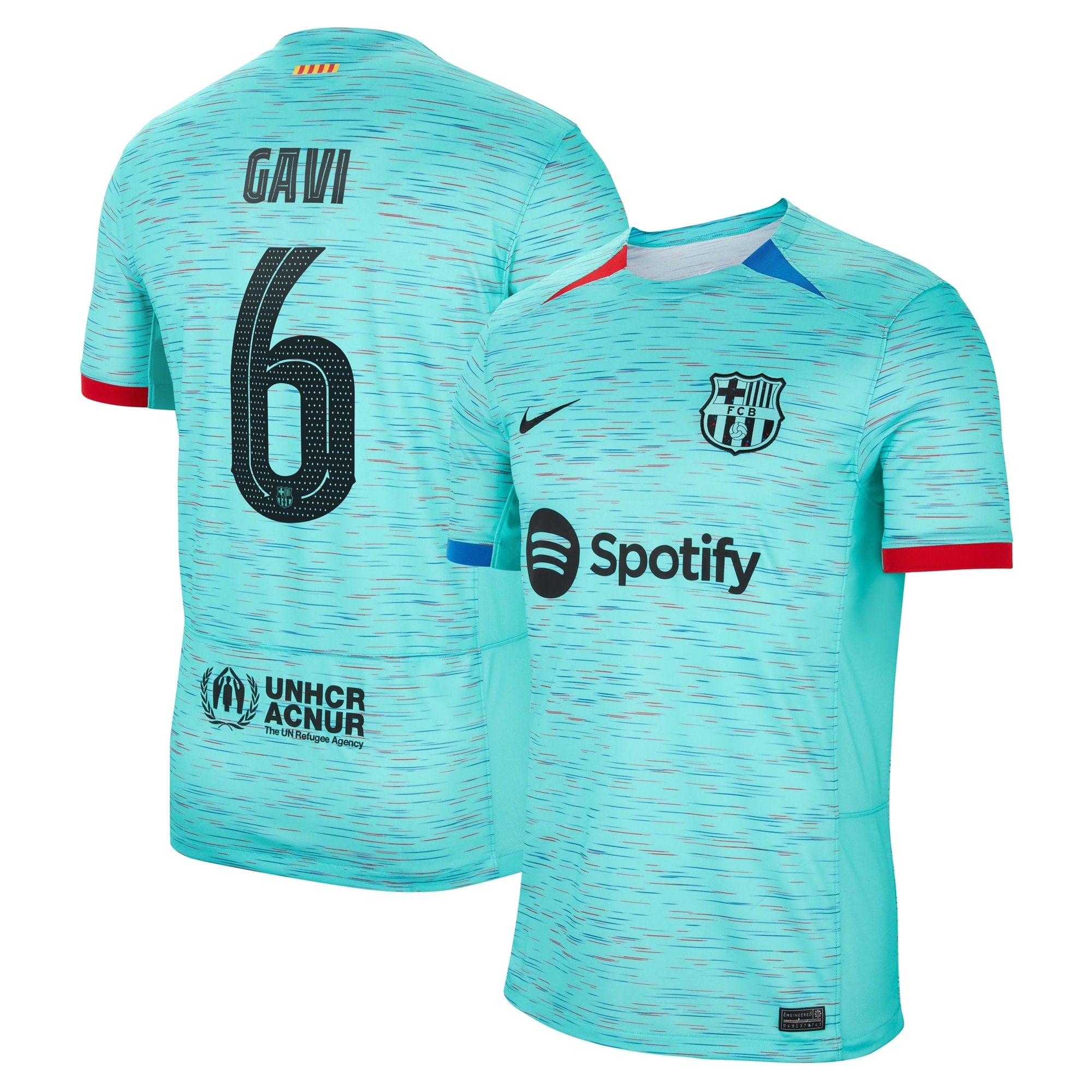 Gavi Barcelona Nike 2023/24 Away Stadium Replica Player Jersey - White/Aqua/Royal