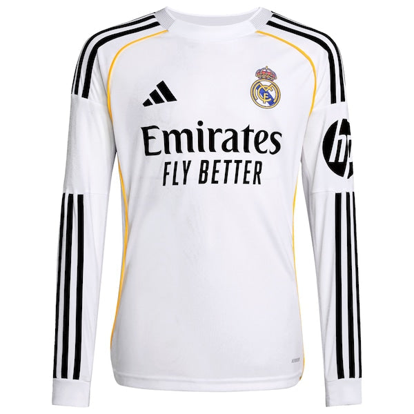 Jude Bellingham Los Merengues adidas Youth 2025/26 Home Replica Long Sleeve Jersey - White