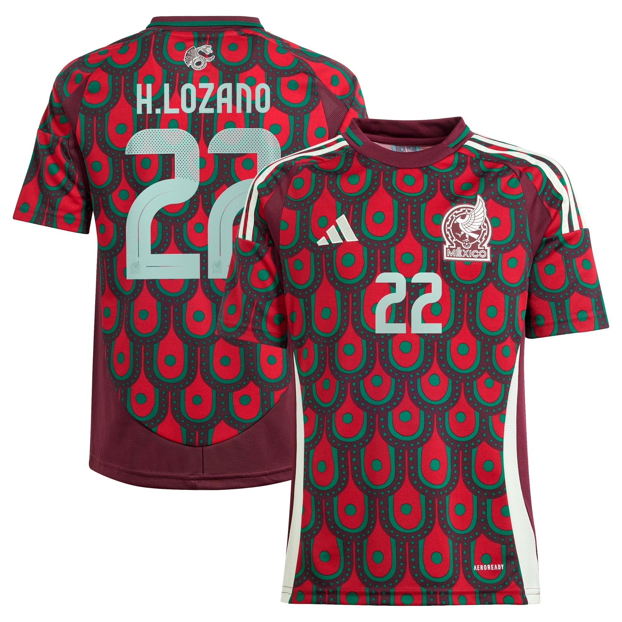 Hirving Lozano Mexico National Team adidas Youth 2024 Away Replica Player Jersey - Green/Burgundy