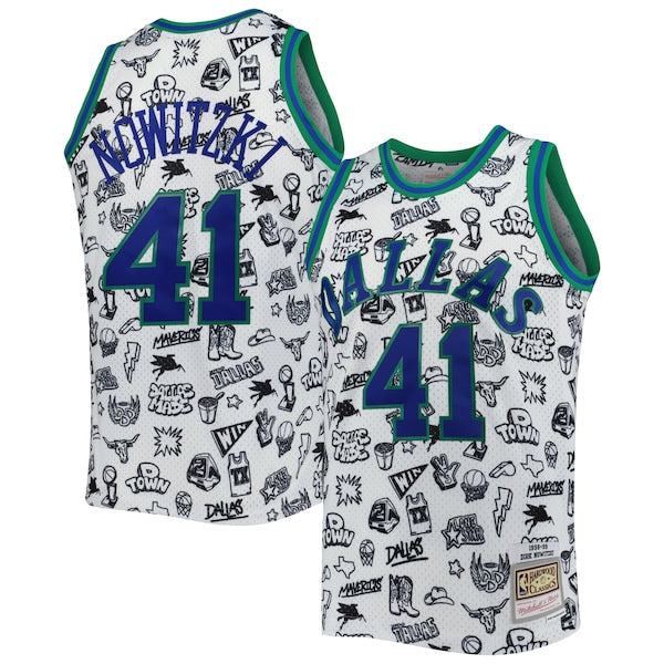 Dirk Nowitzki Dallas Mavericks 1998/99 Hardwood Classics Doodle Swingman Jersey - White