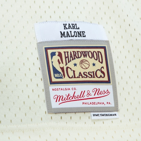 Karl Malone Utah Jazz Chainstitch Swingman Jersey - Cream
