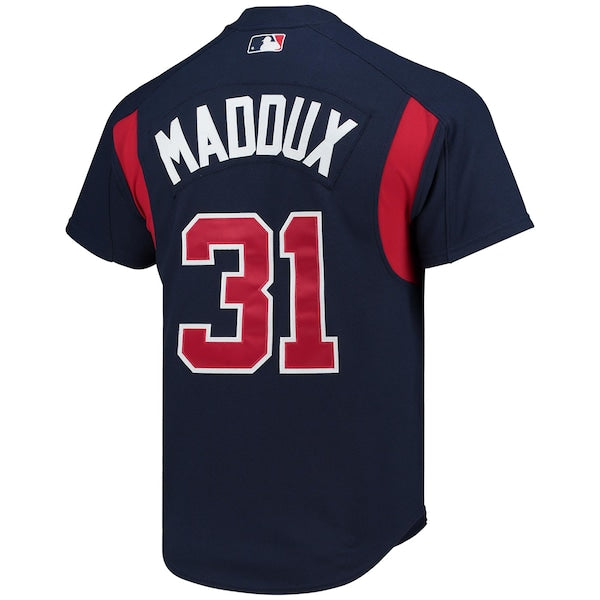 Greg Maddux Atlanta Braves Cooperstown Collection Mesh Batting Practice Button-Up Jersey - Navy