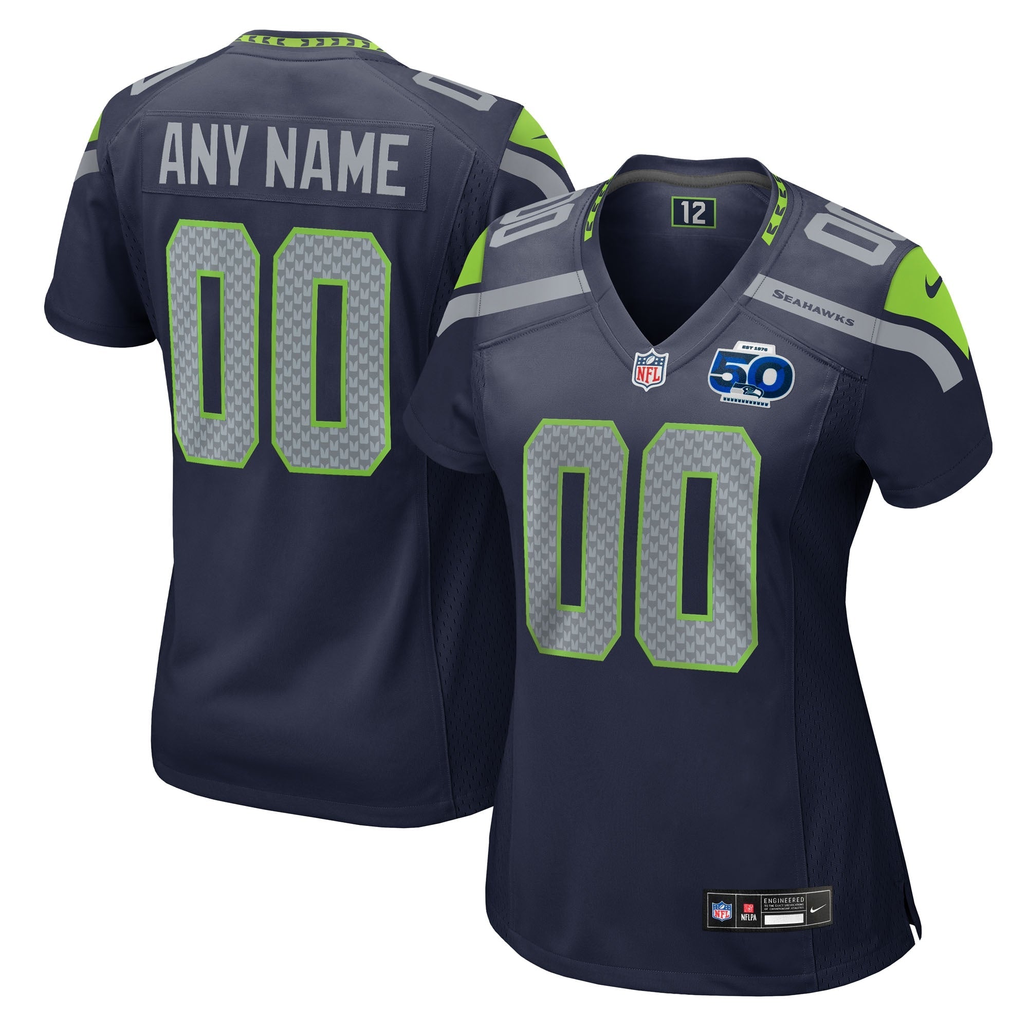 Seattle Seahawks Nike Women's 50th Season Alternate Custom Game Jersey - Neon Green/Royal/College Navy
