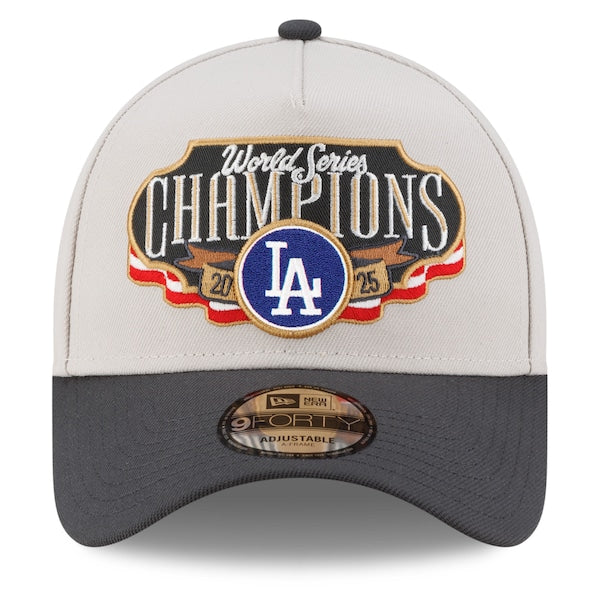 Los Angeles Dodgers New Era 2025 World Series Champions Locker Room A-Frame 9FORTY Adjustable Hat - Cream/Charcoal