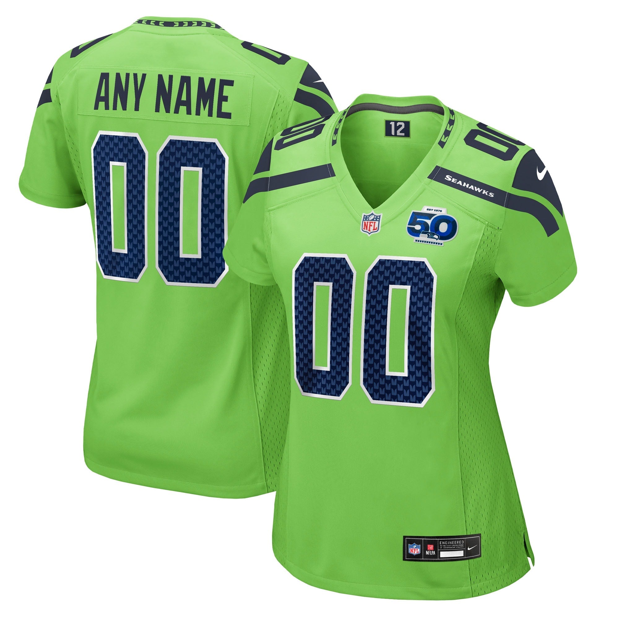 Seattle Seahawks Nike Women's 50th Season Team Custom Game Jersey - College Navy/Royal/Neon Green