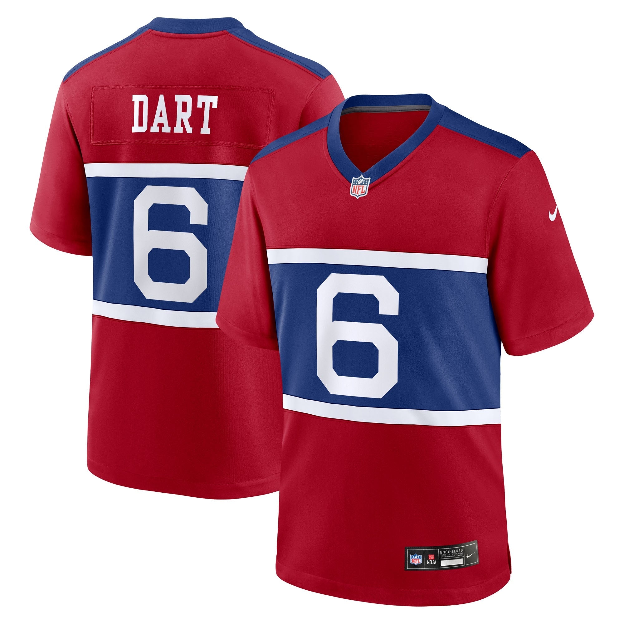 Jaxson Dart New York Giants Nike  Game Jersey - White/Royal/Red