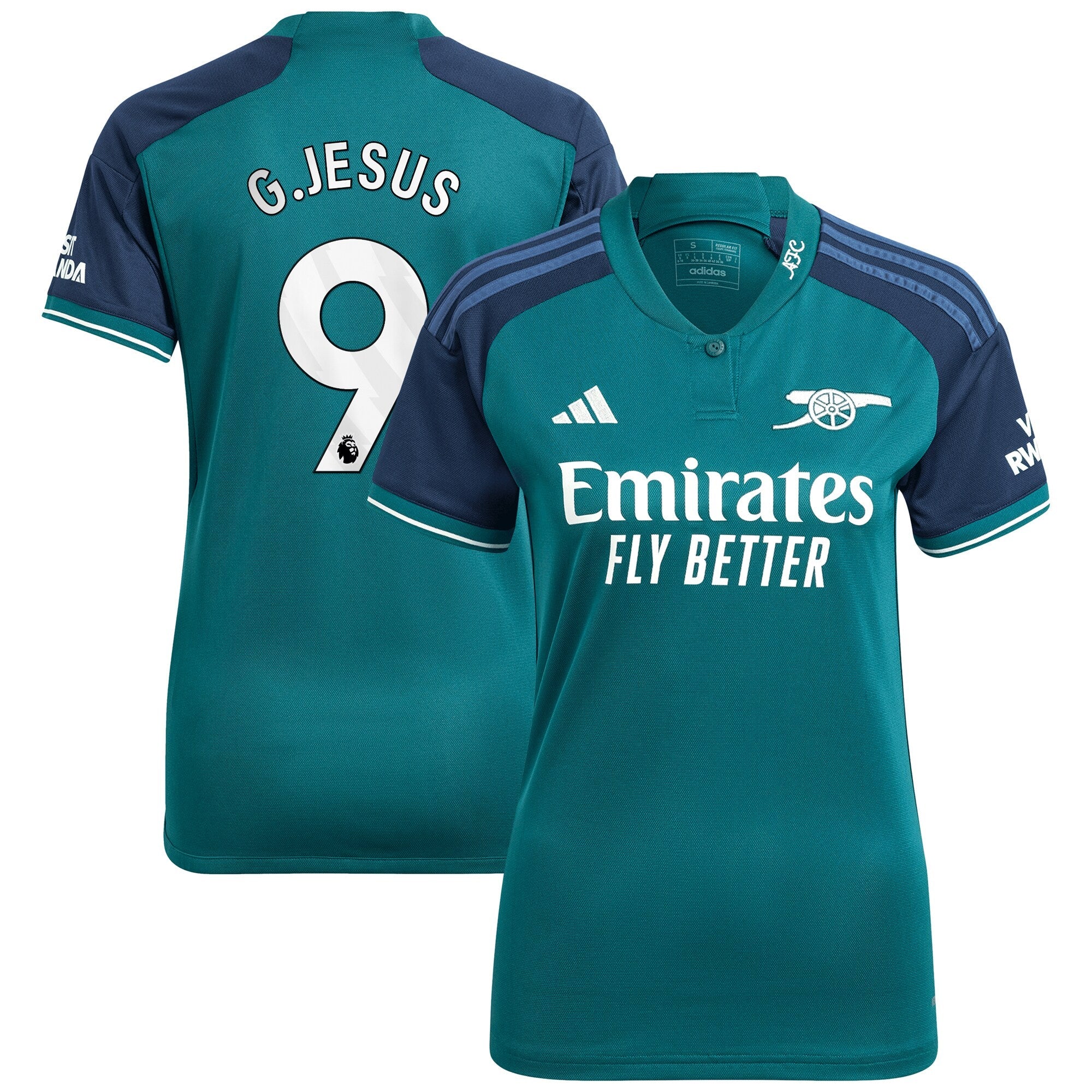 Gabriel Jesus Arsenal adidas Women's 2023/24 Away Replica Player Jersey - Yellow/Green/Red
