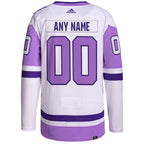 Edmonton Oilers adidas Hockey Fights Cancer Primegreen Authentic Custom Jersey - White/Purple