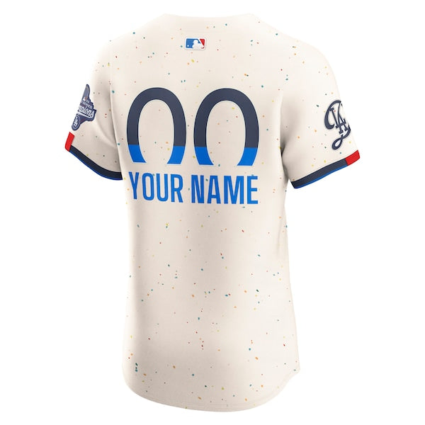 Los Angeles Dodgers Nike 2025 World Series Champions City Connect Elite Custom Jersey - Cream/Royal