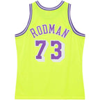 Dennis Rodman Los Angeles Lakers  Hardwood Classics 1998/99 Tropical Swingman Jersey - Neon Yellow