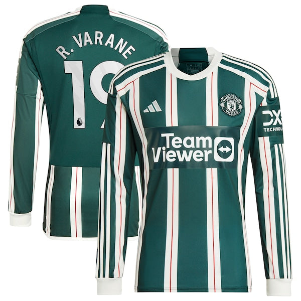 Raphael Varane Manchester United adidas 2023/24 Away Long Sleeve Replica Player Jersey - Green/Red
